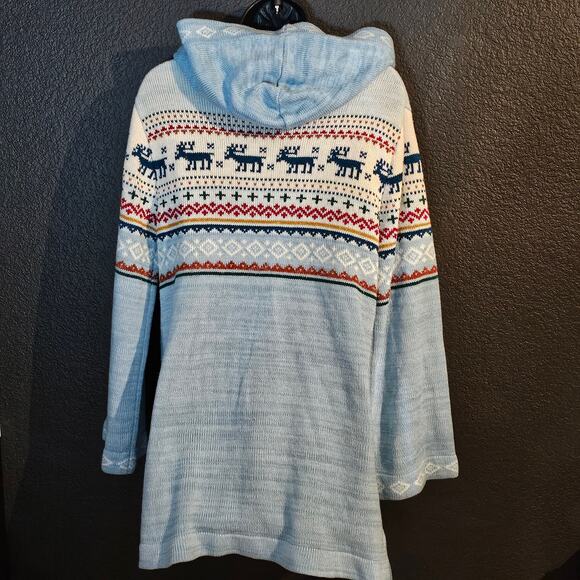 Vintage 1980s Monarch Knits Hooded Cardigan Sweater Winter Reindeer Medium - Picture 2 of 8